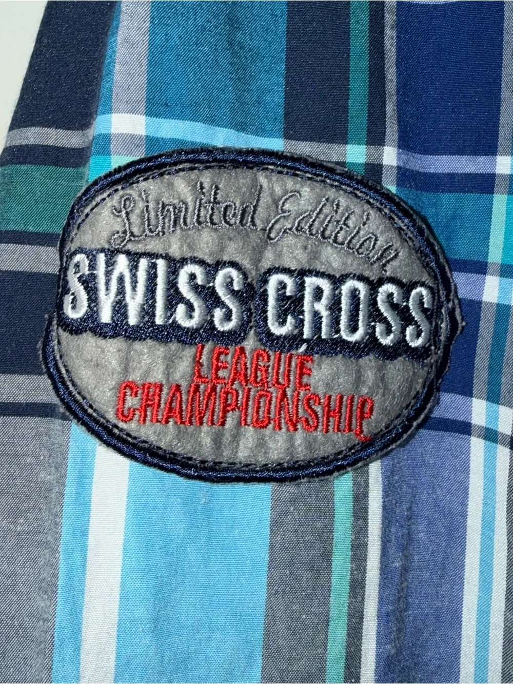 Men's Swiss cross size 5X Blue Plaid Button-Up Shirt blue
